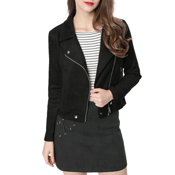 INSPIRE CHIC Women's Motorcycle Jacket Faux Suede Solid Color Asymmetric Zipper Jacket 2XL Black