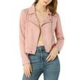 thumbnail image 1 of INSPIRE CHIC Women's Motorcycle Jacket Faux Suede Solid Color Asymmetric Zipper Jacket XL Pink, 1 of 9