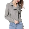 thumbnail image 1 of INSPIRE CHIC Women's Motorcycle Jacket Faux Suede Solid Color Asymmetric Zipper Jacket XS Gray, 1 of 9