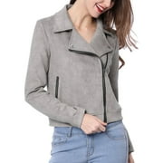 ALLEGRA K INSPIRE CHIC Women's Motorcycle Jacket Faux Suede Solid Color Asymmetric Zipper Jacket XS Gray
