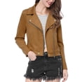thumbnail image 1 of INSPIRE CHIC Women's Motorcycle Jacket Faux Suede Solid Color Asymmetric Zipper Jacket XS Khaki, 1 of 9