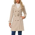 thumbnail image 1 of INSPIRE CHIC Women's Faux Suede Notched Lapel Strap Cuff Solid Double Breasted Tie Belt Trench Coats L Apricot Pink, 1 of 6