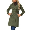 thumbnail image 1 of INSPIRE CHIC Women's Faux Suede Notched Lapel Strap Cuff Solid Double Breasted Tie Belt Trench Coats L Army Green, 1 of 5