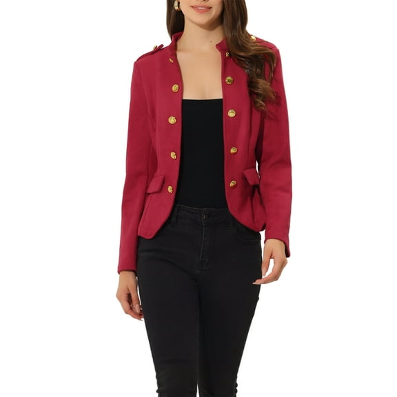 INSPIRE CHIC Women's Faux Suede Open Front Long Sleeve Button Decor Steampunk Jacket S Red