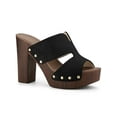 thumbnail image 1 of BLISSFUL STEP Women's Faux Suede Platform High Block Heel Slides Sandals Black 6.5, 1 of 8