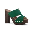 thumbnail image 1 of BLISSFUL STEP Women's Faux Suede Platform High Block Heel Slides Sandals Green 7, 1 of 7