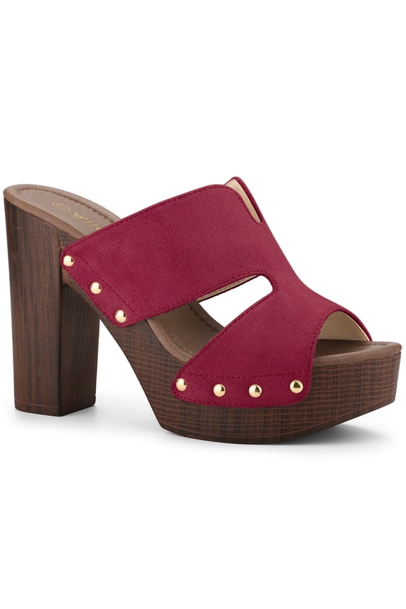 Women's Faux Suede Platform High Block Heel Slides Sandals