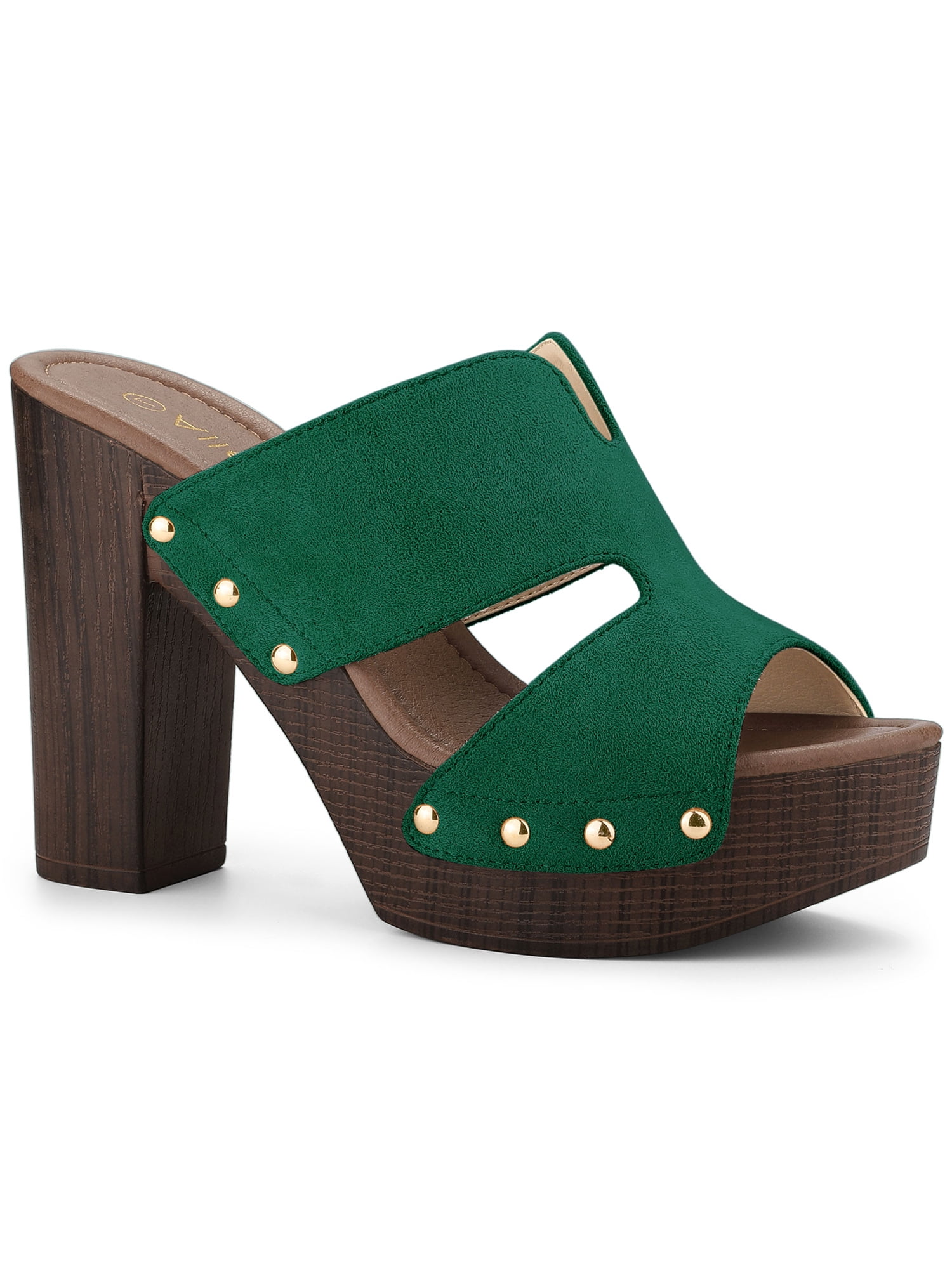 Allegra K Women's Faux Suede Platform High Block Heel Slides Sandals