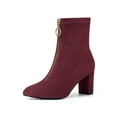 thumbnail image 1 of BLISSFUL STEP Women's Faux Suede Square Toe Front Zip Block Heel Ankle Boots Burgundy (Size 9), 1 of 8