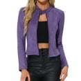 thumbnail image 1 of INSPIRE CHIC Women's Faux Suede Stand Collar Zip up Cropped Motorcycle Jacket L Dark Purple, 1 of 6