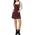 thumbnail image 1 of INSPIRE CHIC Women's Plaid Button Decor A-Line Pinafore Overall Dress M Red, 1 of 7