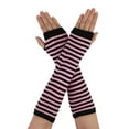 thumbnail image 1 of INSPIRE CHIC Women's Fingerless Thumbhole Stripe Knitted Arm Warmers Black With Pink, 1 of 6