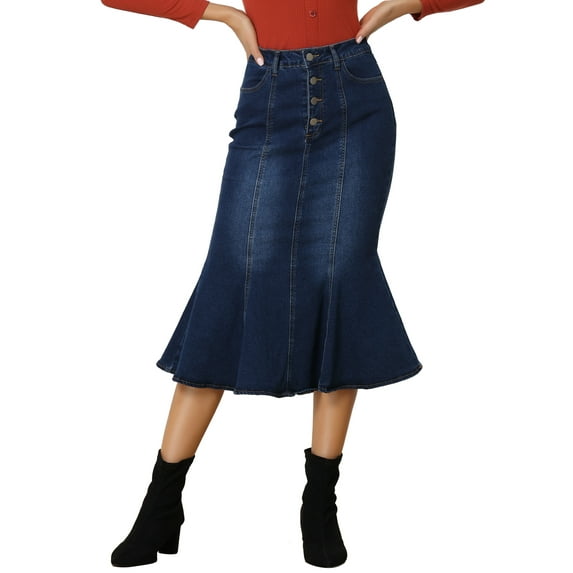 INSPIRE CHIC Women's Fishtail Skirt for Women's Maxi Denim Distressed Skirt XL Dark Blue