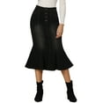 thumbnail image 1 of INSPIRE CHIC Women's Fishtail Skirt for Women's Maxi Denim Distressed Skirt L Black, 1 of 6