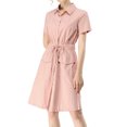 thumbnail image 1 of INSPIRE CHIC Women's Fit and Flare Collar Pocket Elastic Waist Mini Dress XS Pink, 1 of 9