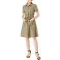 thumbnail image 1 of INSPIRE CHIC Women's Fit and Flare Collar Pocket Elastic Waist Mini Dress XL Dark Khaki, 1 of 8