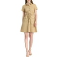 thumbnail image 1 of INSPIRE CHIC Women's Fit and Flare Collar Pocket Elastic Waist Mini Dress L Light Khaki, 1 of 9