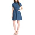 thumbnail image 1 of INSPIRE CHIC Women's Fit and Flare Collar Pocket Elastic Waist Mini Dress S Grey Blue, 1 of 9