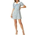 thumbnail image 1 of Allegra K Women's Fit and Flare Contrast Collar Short Sleeve Mini Shirt Dress, 1 of 6