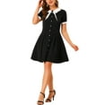 thumbnail image 1 of INSPIRE CHIC Women's Fit and Flare Contrast Color Bowtie Neck Dresses Black XS, 1 of 7