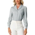 thumbnail image 1 of INSPIRE CHIC Women's Shirt Flat Collar Long Sleeves Button Down Office Satin Shirt L Light Gray, 1 of 5
