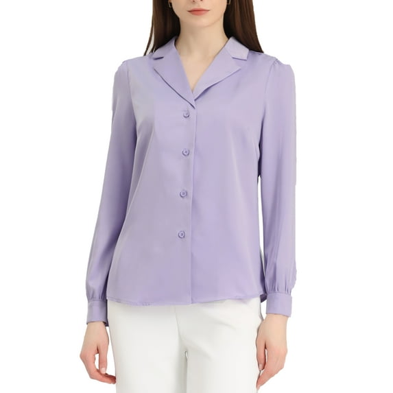 INSPIRE CHIC Women's Shirt Flat Collar Long Sleeves Button Down Office Satin Shirt L Light Purple