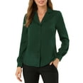 thumbnail image 1 of INSPIRE CHIC Women's Shirt Flat Collar Long Sleeves Button Down Office Satin Shirt XS Green, 1 of 7