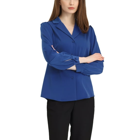 INSPIRE CHIC Women's Shirt Flat Collar Long Sleeves Button Down Office Satin Shirt XS Royal Blue