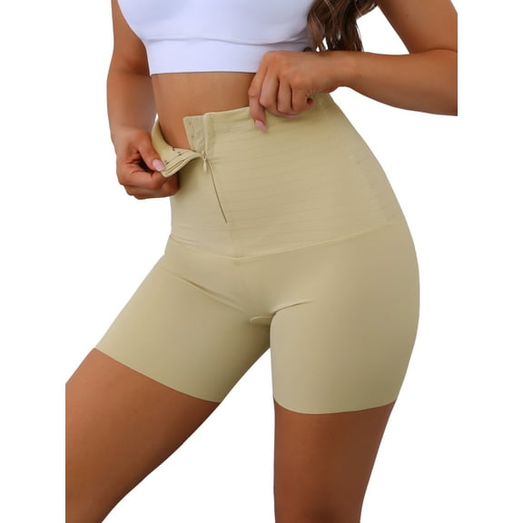 INSPIRE CHIC Women's Flatten Tummy High Waist with Zipper Closure Butt Lifter Thigh Slimmers X-Small Beige