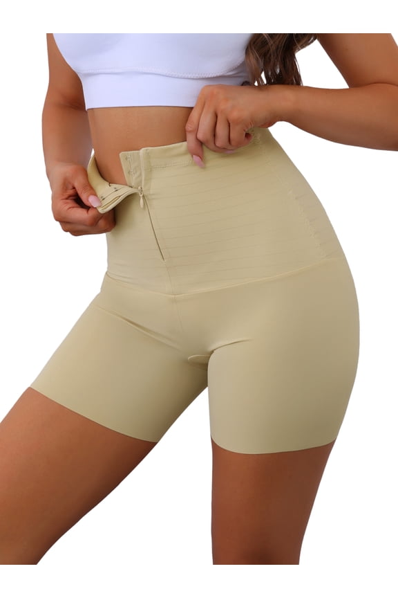 Women's Flatten Tummy High Waist with Zipper Closure Butt Lifter Thigh Slimmers X-Small Beige