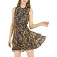 thumbnail image 1 of INSPIRE CHIC Women's Chiffon Dresses Smocked Chic Floral Sleeveless A-Line Mini Dress XS Navy Blue, 1 of 9