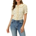thumbnail image 1 of Allegra K Women's Floral Blouse Peter Pan Collar Lace Trim Button Down Shirt, 1 of 5