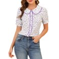 thumbnail image 1 of INSPIRE CHIC Women's Floral Blouse Peter Pan Collar Lace Trim Button Down Shirt White XS, 1 of 6