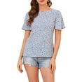 thumbnail image 1 of INSPIRE CHIC Women's Floral Butterfly Short Sleeve Round Neck Casual Blouse Tops, 1 of 7