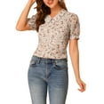 thumbnail image 1 of Allegra K Women's Floral Button Down Collar Sweet Puff Sleeve Blouse, 1 of 6