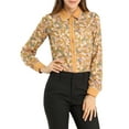 thumbnail image 1 of Allegra K Women's Floral Button up Contrast Color Long Sleeve Work Office Shirt, 1 of 6