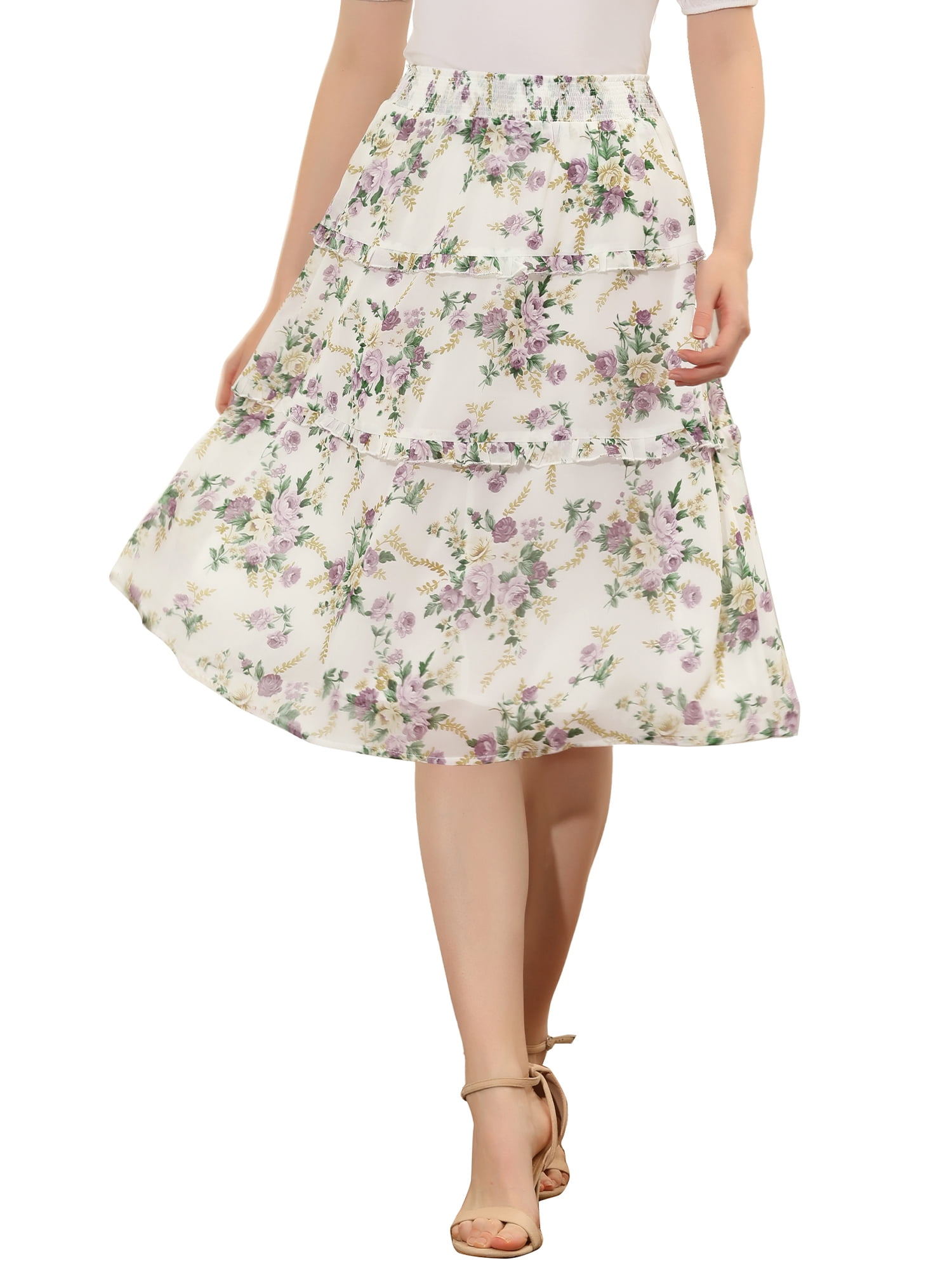 EJC Printed Ruffle Hem Midi Skirt