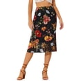 thumbnail image 1 of INSPIRE CHIC Women's Floral Chiffon High Waist Midi Pencil Skirt XL Black, 1 of 6