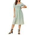 thumbnail image 1 of INSPIRE CHIC Women's Floral Chiffon Ruffle Short Sleeves Square Neck Smocked Midi Dresses Green XL, 1 of 6