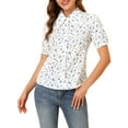 thumbnail image 1 of INSPIRE CHIC Women's Floral Cotton Lace Trim Panel Point Collar Button Down Shirt White S, 1 of 6