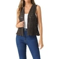thumbnail image 1 of INSPIRE CHIC Women's Floral Crochet Hollow Out Sleeveless Open Front Vest Cardigan M Coffee, 1 of 6