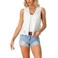 thumbnail image 1 of INSPIRE CHIC Women's Floral Crochet Hollow Out Sleeveless Open Front Vest Cardigan M White, 1 of 6