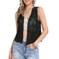 thumbnail image 1 of INSPIRE CHIC Women's Floral Crochet Hollow Out Sleeveless Open Front Vest Cardigan XL Black, 1 of 6