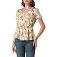 thumbnail image 1 of INSPIRE CHIC Women's Floral Cross V Neck Elastic Waist Peplum Blouse, 1 of 6