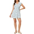 thumbnail image 1 of INSPIRE CHIC Women's Floral Crossover V Neck Petal Sleeves Belted Dress XL Light Blue-Floral, 1 of 6