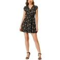 thumbnail image 1 of INSPIRE CHIC Women's Floral Crossover V Neck Petal Sleeves Belted Dress XS Black Flower, 1 of 9