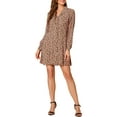 thumbnail image 1 of INSPIRE CHIC Women's Floral Fit and Flare Long Sleeve Camp Collar Button Down Mini Dress M Brown, 1 of 8