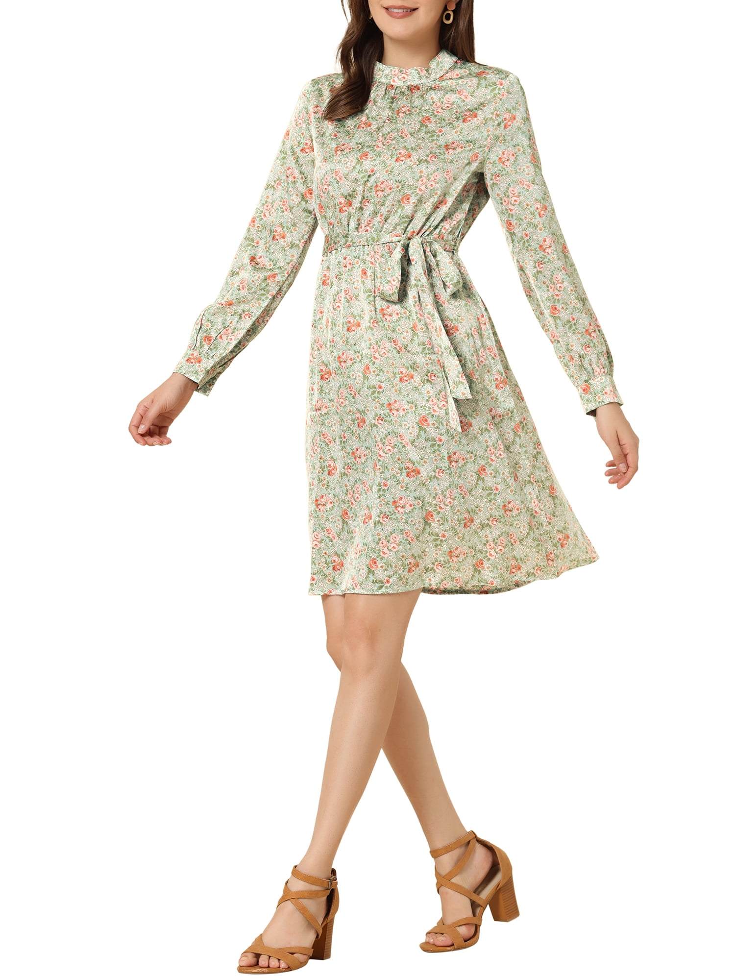 Floral Mock Neck Keyhole Skater Dress