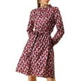 thumbnail image 1 of INSPIRE CHIC Women's Floral Dress Mock Neck Long Sleeve Tie Waist Knee Length Boho Dress XS Red, 1 of 9