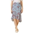 thumbnail image 1 of Allegra K Women's Floral High-Low Elastic Waist Ruffle Hem Flowy Midi Chiffon Skirt, 1 of 6